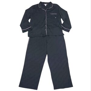 Victoria's Secret Pink Trim Pajama Set Button Up Long Sleeve Wide Leg Pants Y2K